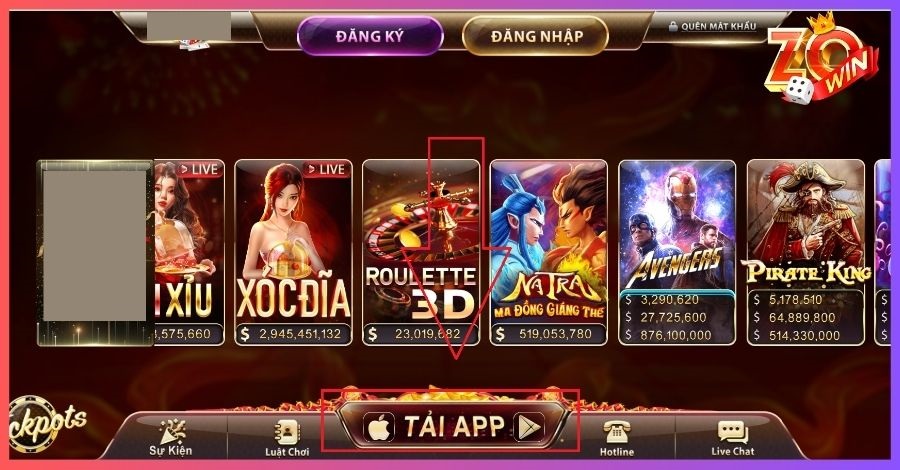 Bạn nhấn vào mục tải app trên trang chủ chính thức 