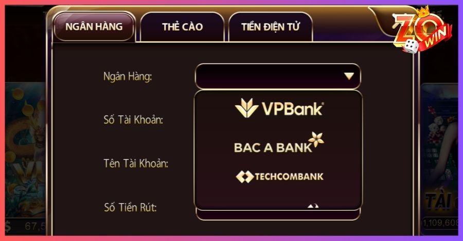 Bạn thực hiện rút tiền bằng chuyển khoản ngân hàng trên trang web
