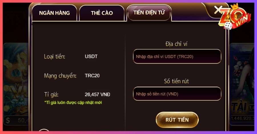 Người chơi hoàn toàn có thể rút tiền từ Tài Xỉu Zowin 