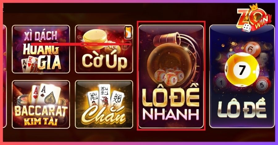 Người chơi lựa chọn Lô Đề Nhanh trên giao diện cổng game 