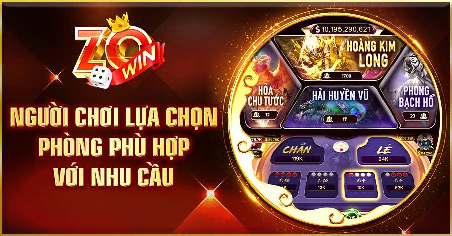Người chơi lựa chọn phòng phù hợp với nhu cầu