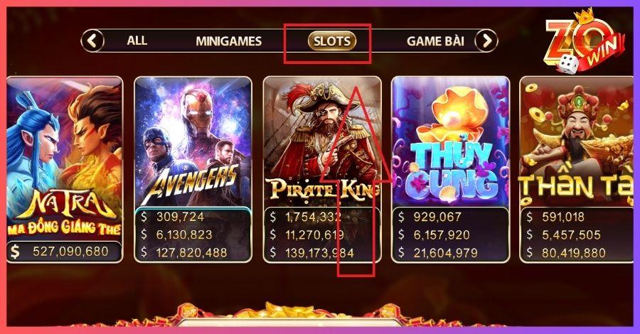Người chơi truy cập vào danh mục Slot Game trên giao diện 